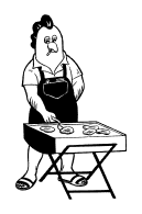 Illustration of a chef cooking eggs