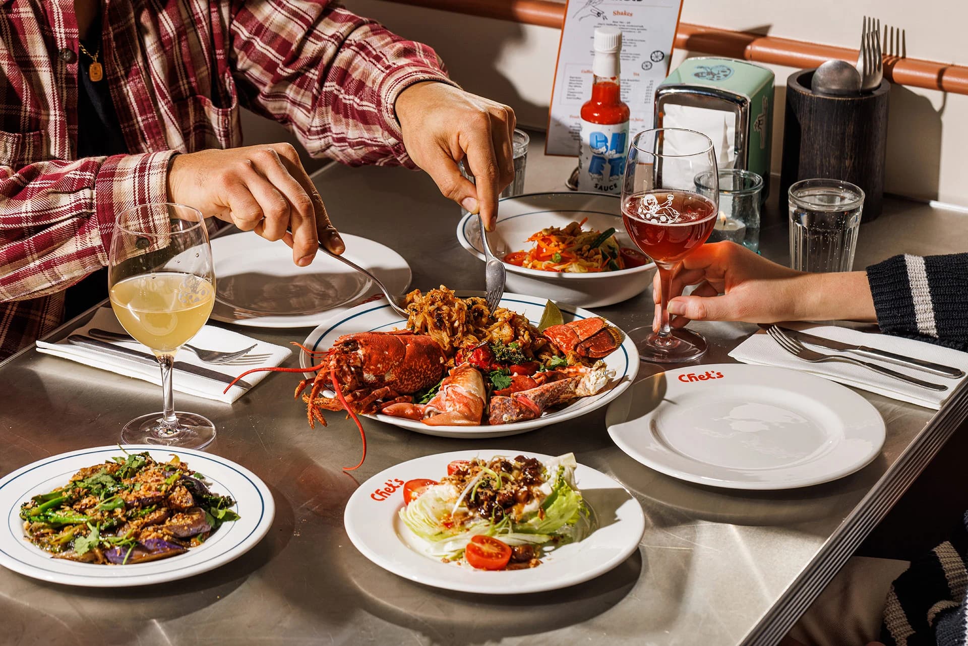 Dinner for two at Chet's including lobster and red and white wine